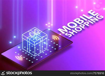 The concept of mobile shopping with smartphone - 3d rendering. Concept of mobile shopping with smartphone - 3d rendering
