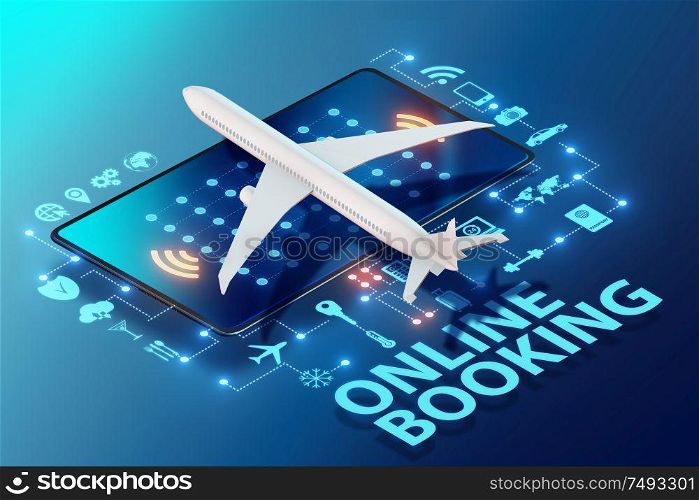 The concept of online airtravel booking - 3d rendering. Concept of online airtravel booking - 3d rendering