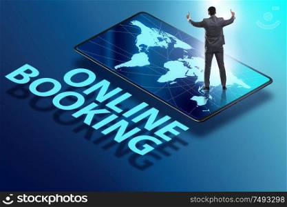 The concept of online booking with businessman. Concept of online booking with businessman