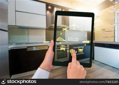 The concept of online hotel booking. Concept of online hotel booking
