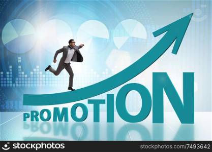 The concept of promotion with businessman. Concept of promotion with businessman