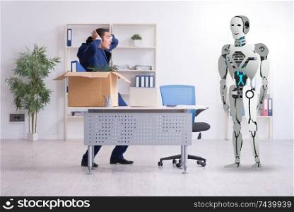 The concept of robots replacing humans in offices. Concept of robots replacing humans in offices