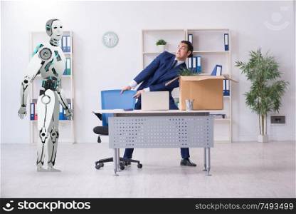 The concept of robots replacing humans in offices. Concept of robots replacing humans in offices