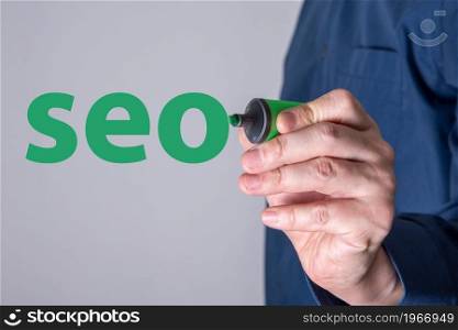 The concept of SEO marketing with the search for businessmen on the Internet. The concept of marketing and advertising.. The concept of SEO marketing with the search for businessmen on the Internet.