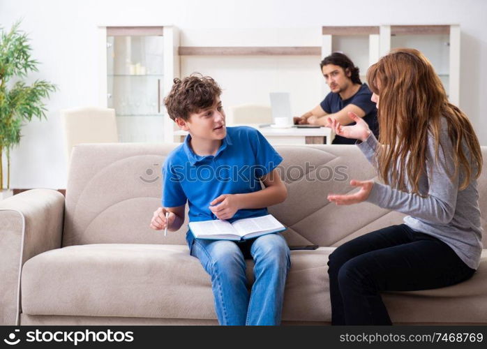 The concept of underage smoking with young boy and family. Concept of underage smoking with young boy and family