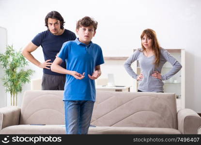 The concept of underage smoking with young boy and family. Concept of underage smoking with young boy and family