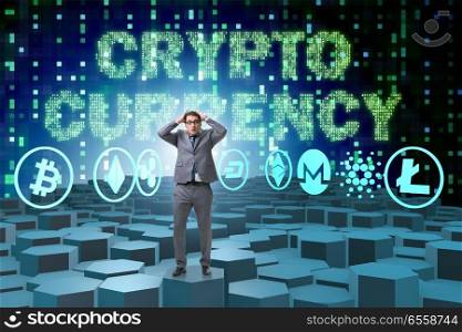 The concept of various cryptocurrencies and businessman. Concept of various cryptocurrencies and businessman. The concept of various cryptocurrencies and businessman