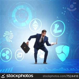 The concept of various cryptocurrencies and businessman. Concept of various cryptocurrencies and businessman