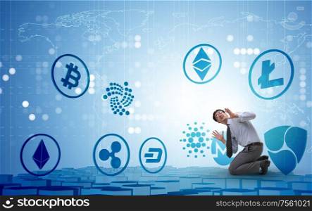 The concept of various cryptocurrencies and businessman. Concept of various cryptocurrencies and businessman