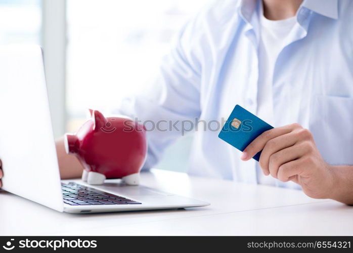 The concept on online payments with credit card. Concept on online payments with credit card