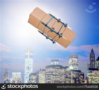 The concept with box delivery and rockets. Concept with box delivery and rockets