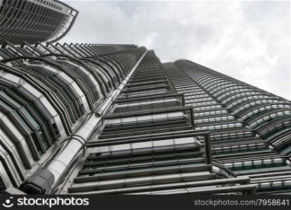the construction of petronas tower in kuala lumpur capital of malysia from bottom view