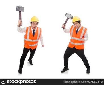 The construction worker with hammer isolated on white. Construction worker with hammer isolated on white