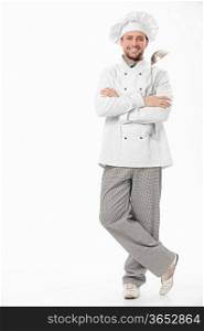 The cook with a ladle on a white background