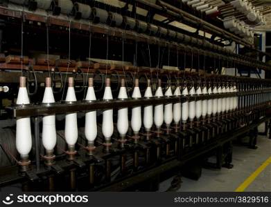 the cotton on the big loom to make textile