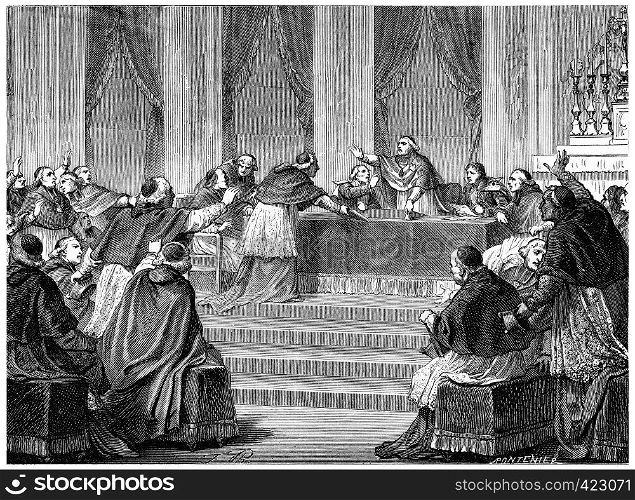 The Council, meeting on 10 July. vintage engraved illustration. History of France ? 1885.