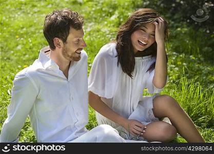 The couple having fun in the park