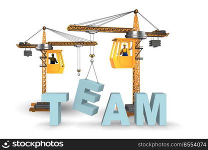 The crane in team and teamwork concept. Crane in team and teamwork concept. The crane in team and teamwork concept