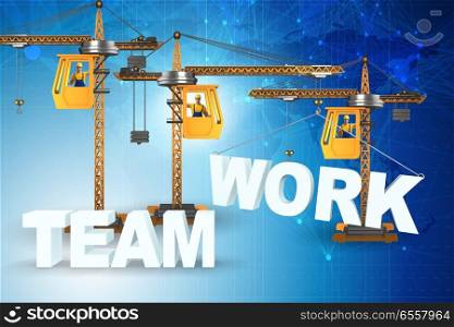 The crane in team and teamwork concept. Crane in team and teamwork concept. The crane in team and teamwork concept