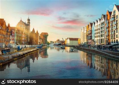 The Crane on Motawa river in Gdansk, Poland. Motawa river in Gdansk