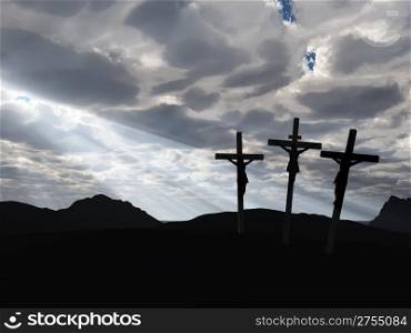 The crucifixion. A cross with Jesus Christ. A bible theme