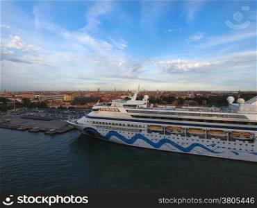 The cruise liner docked in the old town of Venice, Italy.