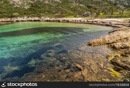 The crystal clear Mediterranean sea at Plage d&rsquo;Alga on La Revellata near Calvi in Corsica