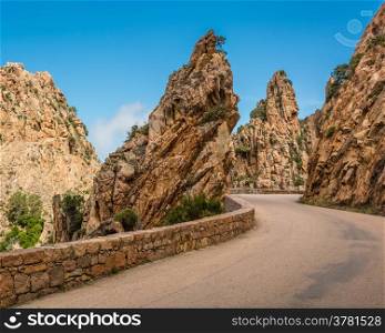 The D81 road through the Callanches de Piana on the west coast of Corsica