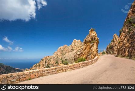 The D81 road through the Callanches de Piana on the west coast of Corsica