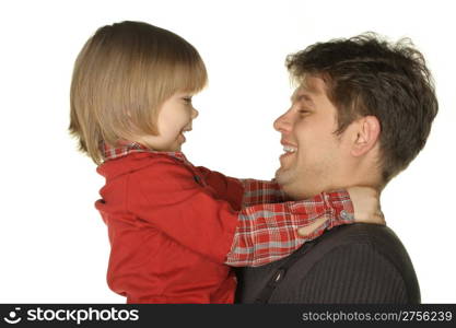 The daddy with the son. It is isolated on a white background