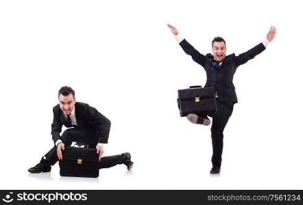 The dancing businessman isolated on the white. Dancing businessman isolated on the white