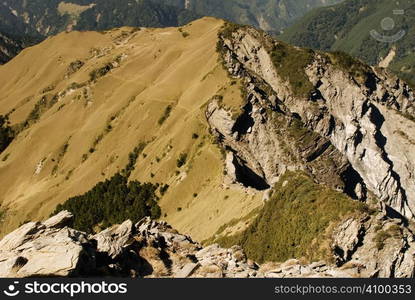 The dangerous rocky ravine in the high mountain.