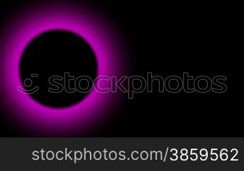 The dark full-sphere (moon) shines and floats against a dark background