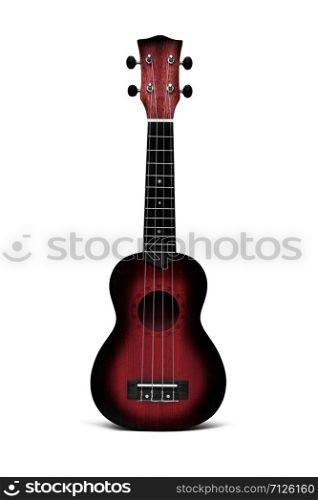 The dark red ukulele guitar isolated on the white background