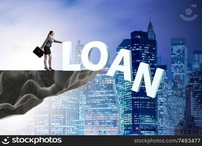 The debt and loan concept with businesswoman. Debt and loan concept with businesswoman