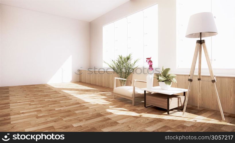 The decoration of the room in Japanese style combined with modern style.with armchair and plants decoration.3D rendering