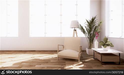 The decoration of the room in Japanese style combined with modern style.with armchair and plants decoration.3D rendering