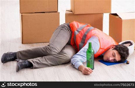 The delivery man drunk at work. Delivery man drunk at work