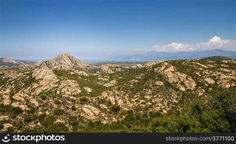 The Desert des Agriates in Northern Corsica with Cap Corse in the background