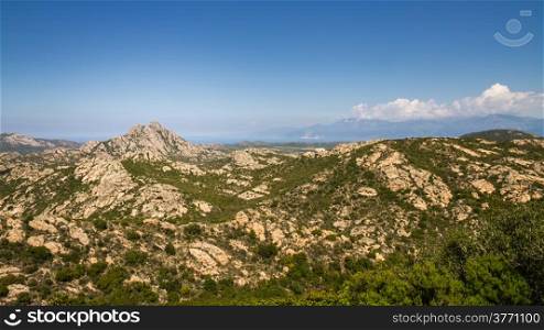 The Desert des Agriates in Northern Corsica with Cap Corse in the background