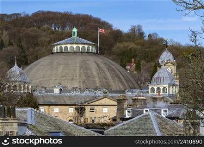 The Devonshire Dome in the Spa Town of Buxton in Derbyshire, England. It is the world&rsquo;s largest unsupported dome, with a diameter of 144 feet (44m) ? larger than the Pantheon at 141 feet (43m), St Peter&rsquo;s Basilica at 138 feet (42m) and St Paul&rsquo;s Cathedral at 112 feet (34m). The record was surpassed only by space frame domes such as the Georgia Dome (840 feet (260m)). The building and its surrounding Victorian villas are now part of the University of Derby. Dates from 1780.