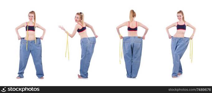 The dieting concept with oversize jeans. Dieting concept with oversize jeans