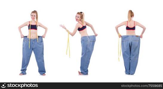 The dieting concept with oversize jeans. Dieting concept with oversize jeans