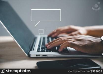 The digital landscape unfolds as a businessman utilizes her laptop for social media and online marketing endeavors. This encapsulates the concept of modern business and connectivity.
