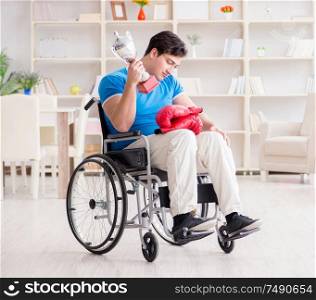 The disabled boxer at wheelchair recovering from injury. Disabled boxer at wheelchair recovering from injury