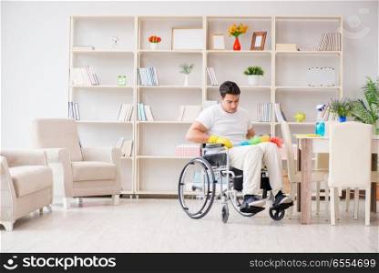 The disabled cleaner doing chores at home. Disabled cleaner doing chores at home