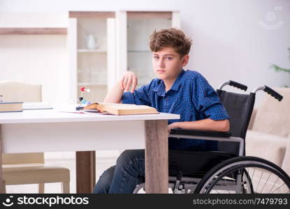 The disabled kid preparing for school at home. Disabled kid preparing for school at home