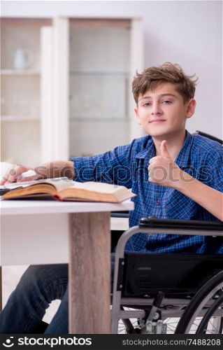 The disabled kid preparing for school at home. Disabled kid preparing for school at home