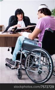 The disabled man consulting judge for damages litigation. Disabled man consulting judge for damages litigation
