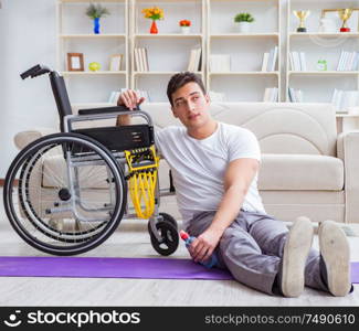 The disabled man recovering from injury at home. Disabled man recovering from injury at home